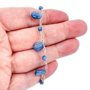 Vintage Sterling Silver 925 Bracelet | Kyanite Teardrop Charm Jewelry | 6”-7”